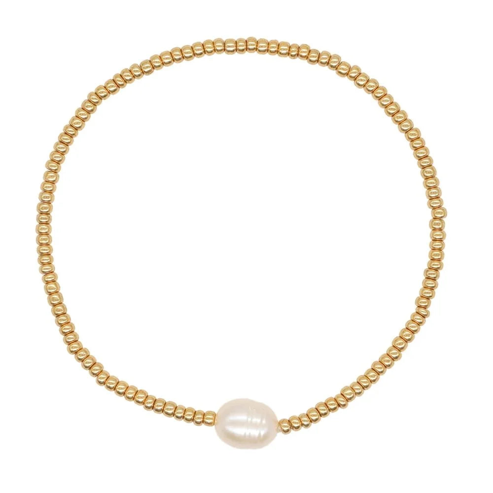 Dainty Gold Beaded Pearl Bracelets