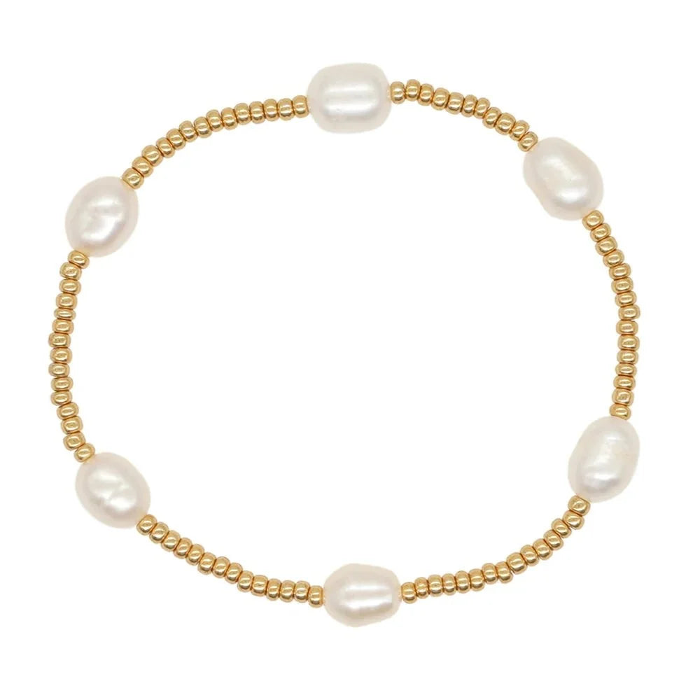 Dainty Gold Beaded Pearl Bracelets