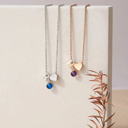 Dainty Heart & Birthstone Letter Initial Necklace