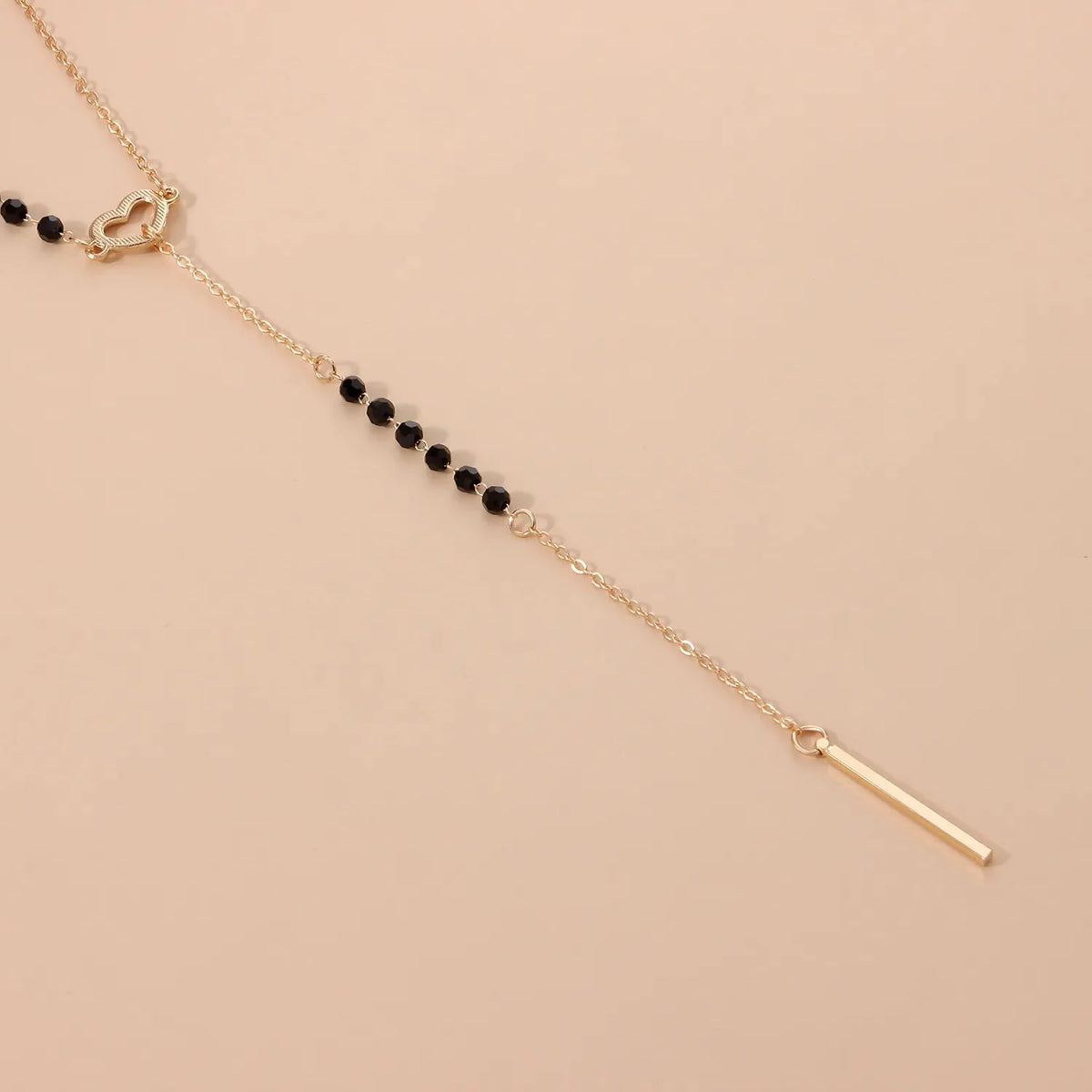 Dainty Heart Black and Gold Lariat Necklace