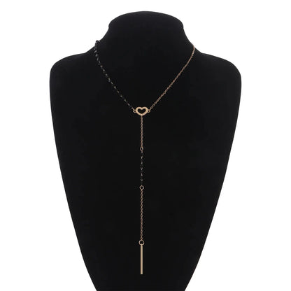 Dainty Heart Black and Gold Lariat Necklace