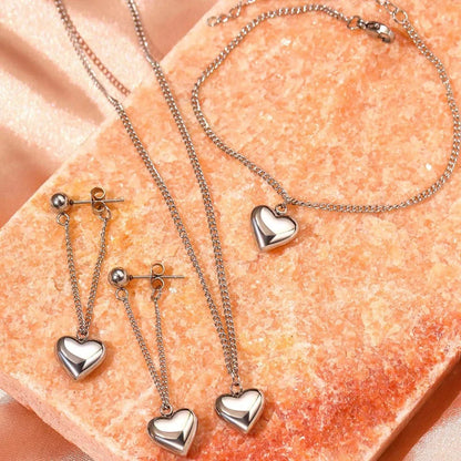 Dainty Heart Chain Necklace, Bracelet, and Earring Set