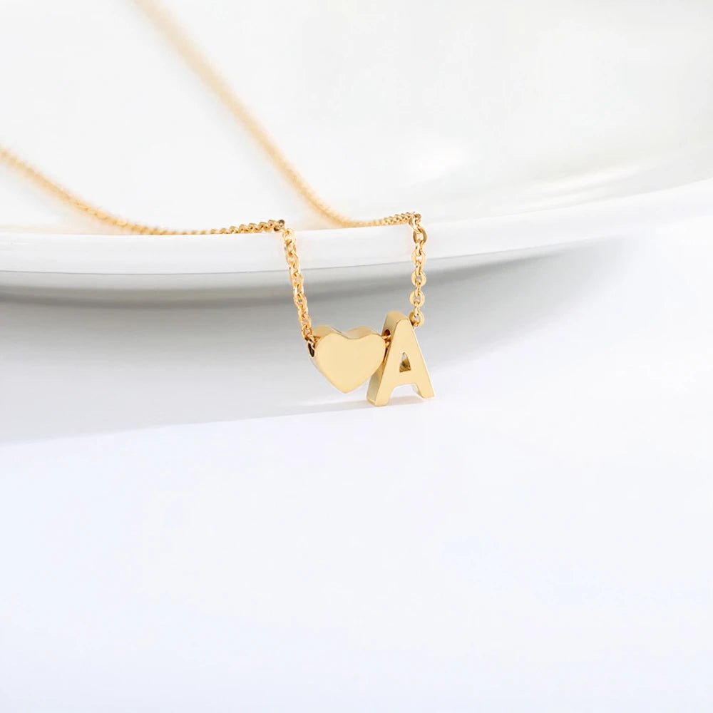 Dainty Heart Accented Letter Initial Necklace