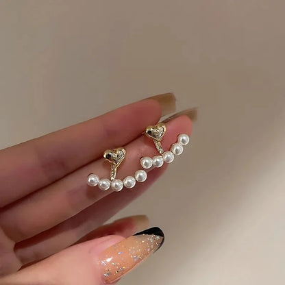 Dainty Heart Pearls Earrings