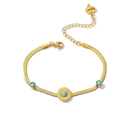 Dainty Herringbone Turquoise Stone Bracelet