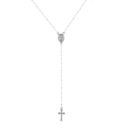 Dainty Lariat Cross Rosary Necklace