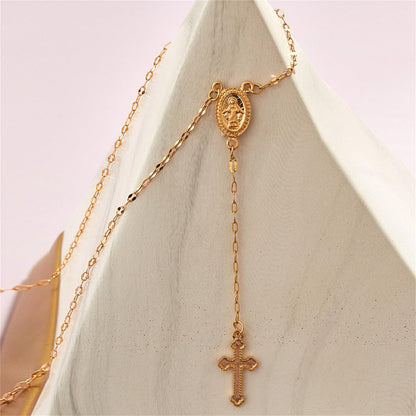 Dainty Lariat Cross Rosary Necklace
