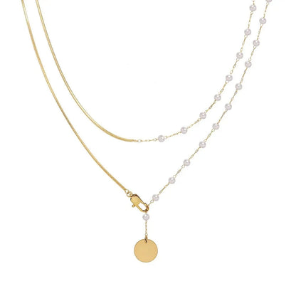 Dainty Layered Pearl Accented Herringbone Necklace