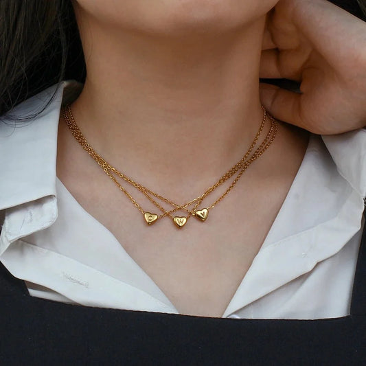 Dainty Minimal Heart Initial Letter Necklace