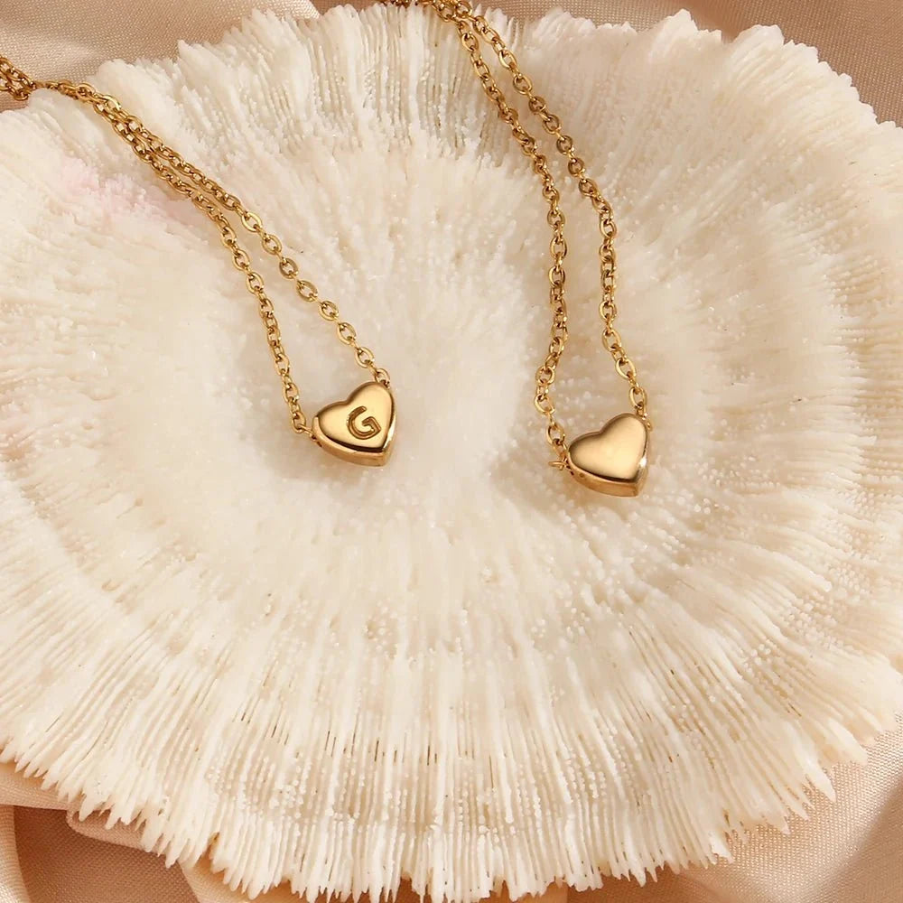 Dainty Minimal Heart Initial Letter Necklace