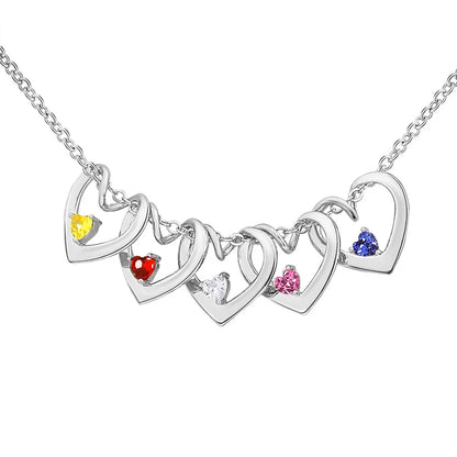 Dainty Name & Birthstone Heart Charm Bangle Bracelet & Necklace