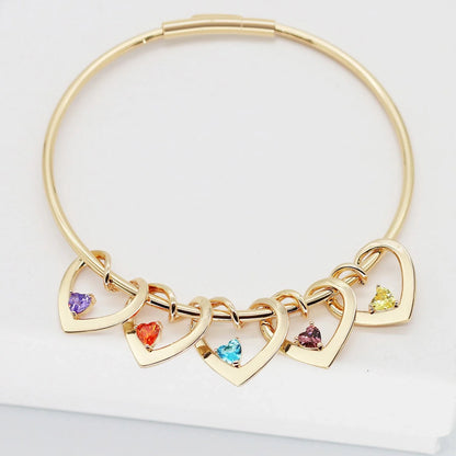 Dainty Name & Birthstone Heart Charm Bangle Bracelet & Necklace