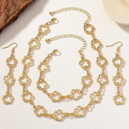 Dainty Open Clover Choker Necklace, Bracelet, Earring Set