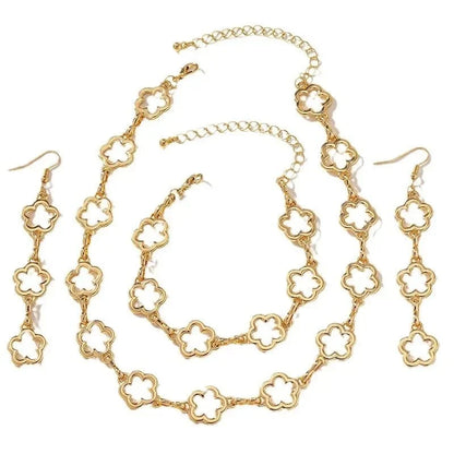 Dainty Open Clover Choker Necklace, Bracelet, Earring Set