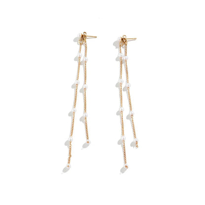 Dainty Pearl Long Tassel Earrings