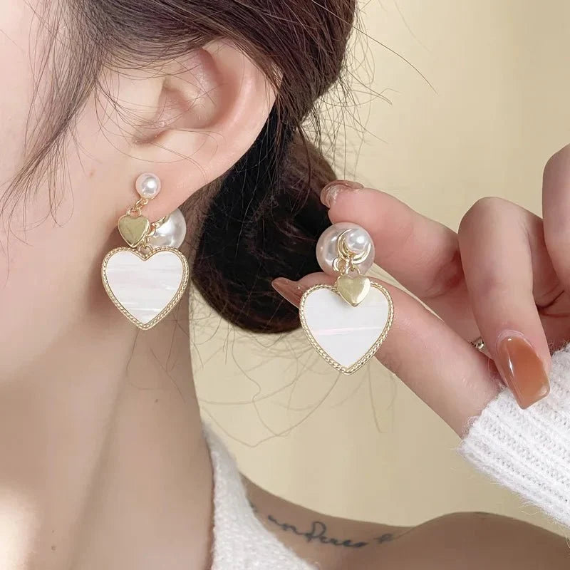 Dainty Pearl Stud Heart Shell Earrings