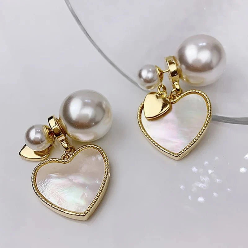 Dainty Pearl Stud Heart Shell Earrings