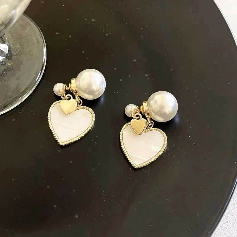 Dainty Pearl Stud Heart Shell Earrings