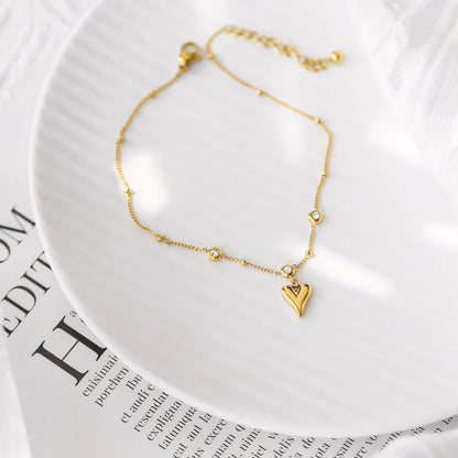 Dainty Romantic Heart Diamond Anklet