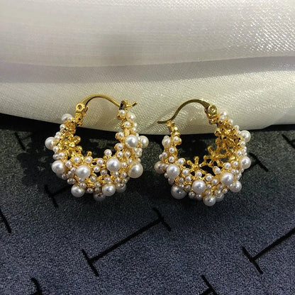 Dainty Statement Pearl Hoop Earrings