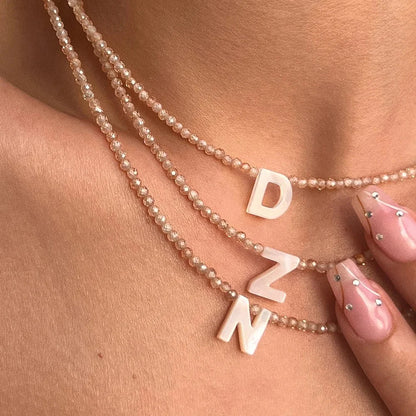 Dainty Stone Beaded Initial Necklace