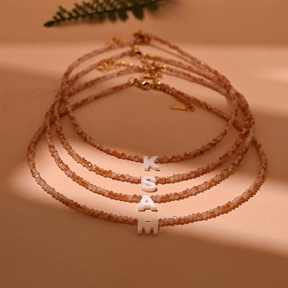 Dainty Stone Beaded Initial Necklace