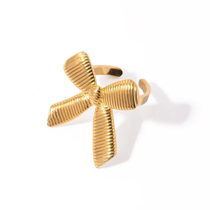 Dainty Striped Bow Elegant Ring and Earrings