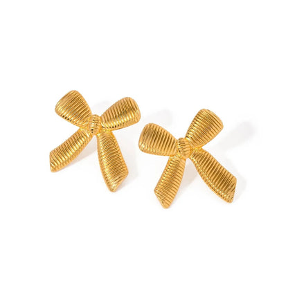 Dainty Striped Bow Elegant Ring and Earrings