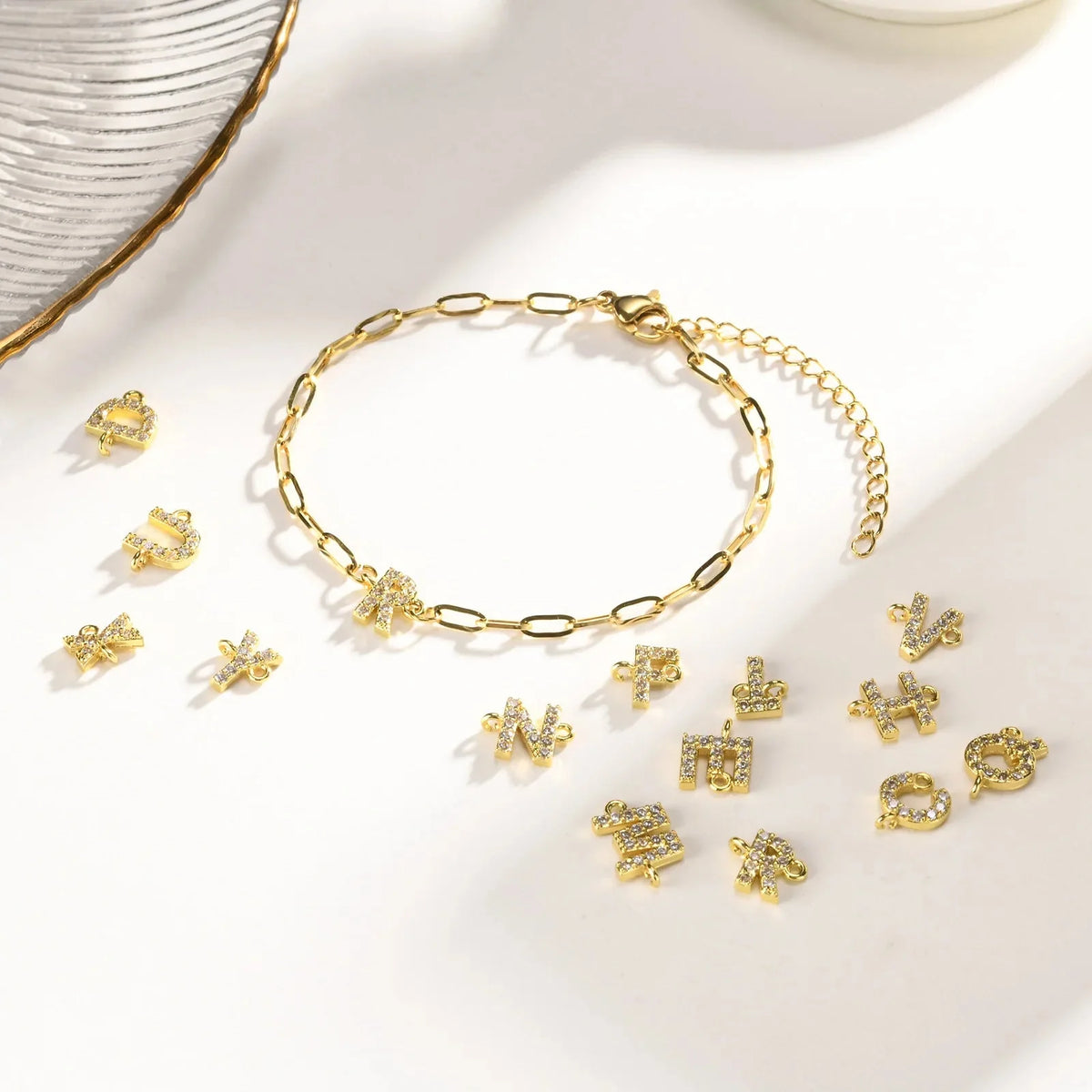 Dainty Thin Paperclip Letter Initial Bracelet