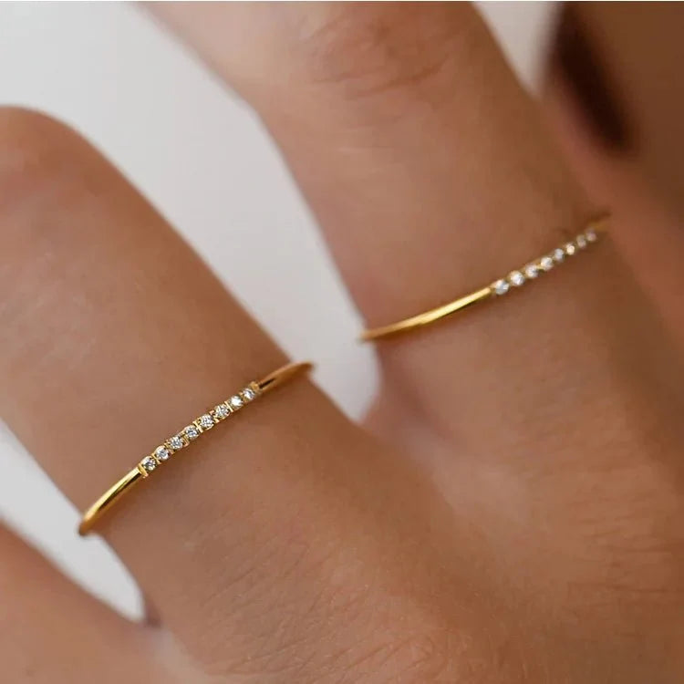 Dainty Thin Speckled Diamond Ring