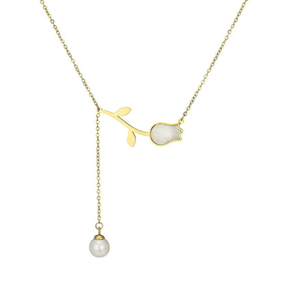 Dainty Tulip Pearl Tassel Necklace