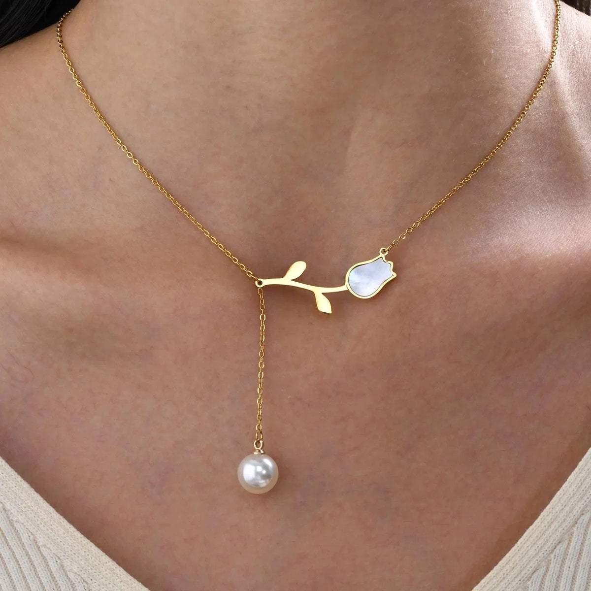 Dainty Tulip Pearl Tassel Necklace