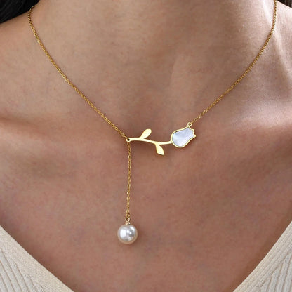 Dainty Tulip Pearl Tassel Necklace