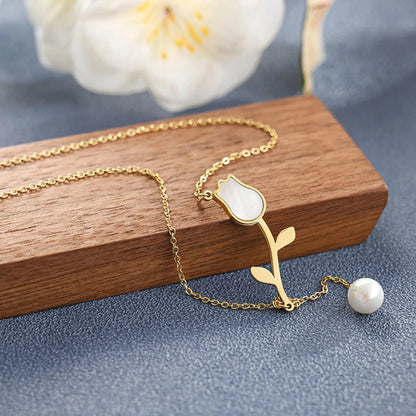 Dainty Tulip Pearl Tassel Necklace