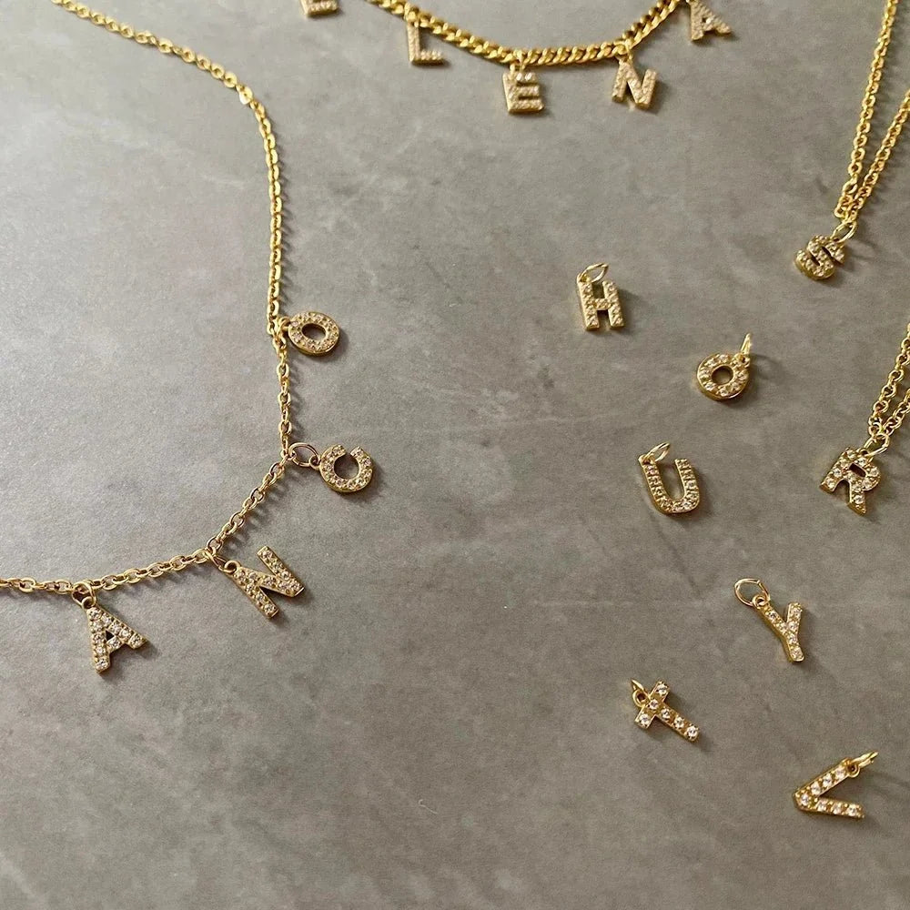 Dainty Zircon Letter Initial, Number, Symbol Chain Necklace