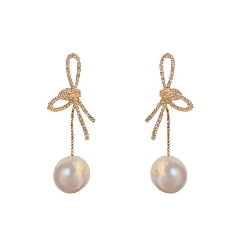 Dazzling Bowknot Pearl Drop Earrings