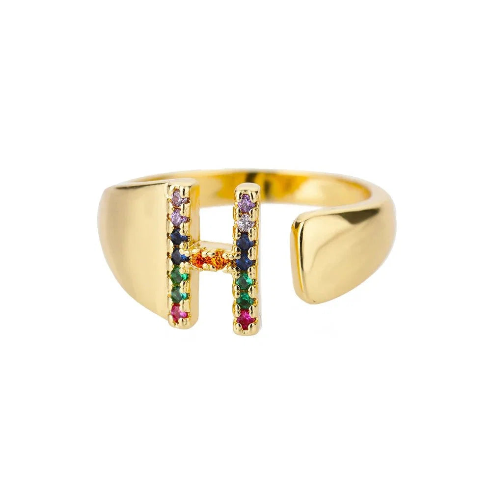 Dazzling Rainbow Custom Letter Initial Rings