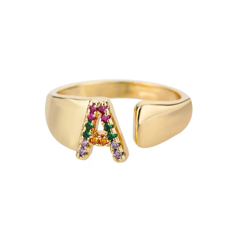 Dazzling Rainbow Custom Letter Initial Rings