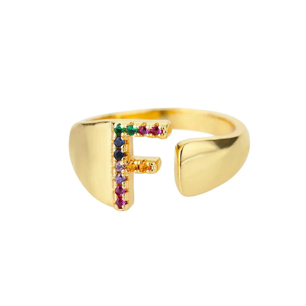 Dazzling Rainbow Custom Letter Initial Rings