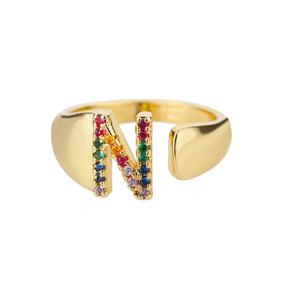 Dazzling Rainbow Custom Letter Initial Rings