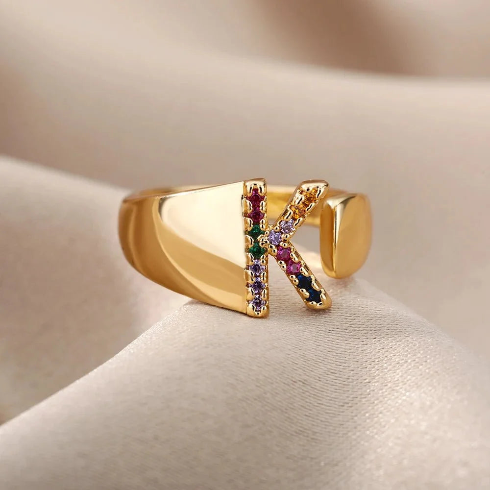Dazzling Rainbow Custom Letter Initial Rings
