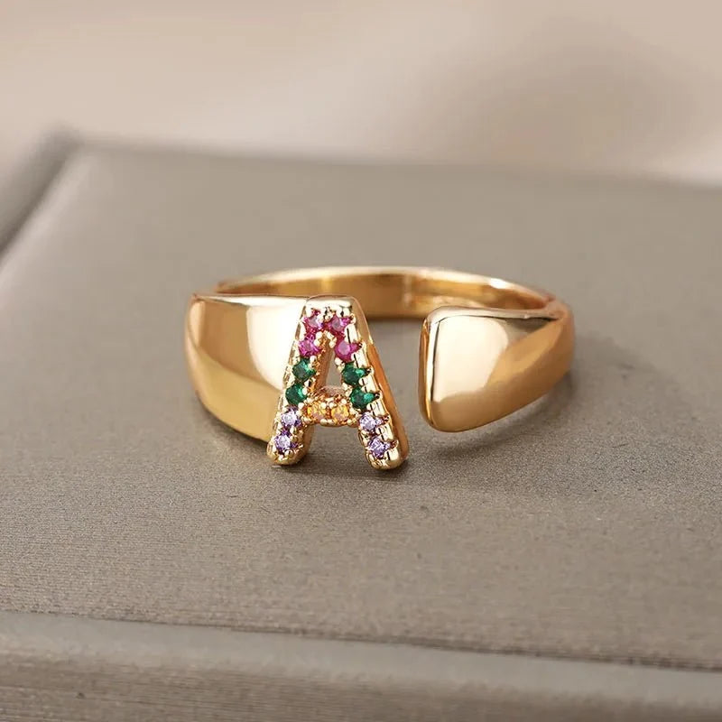 Dazzling Rainbow Custom Letter Initial Rings