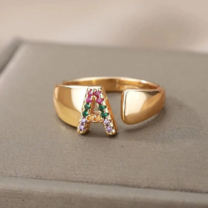 Dazzling Rainbow Custom Letter Initial Rings