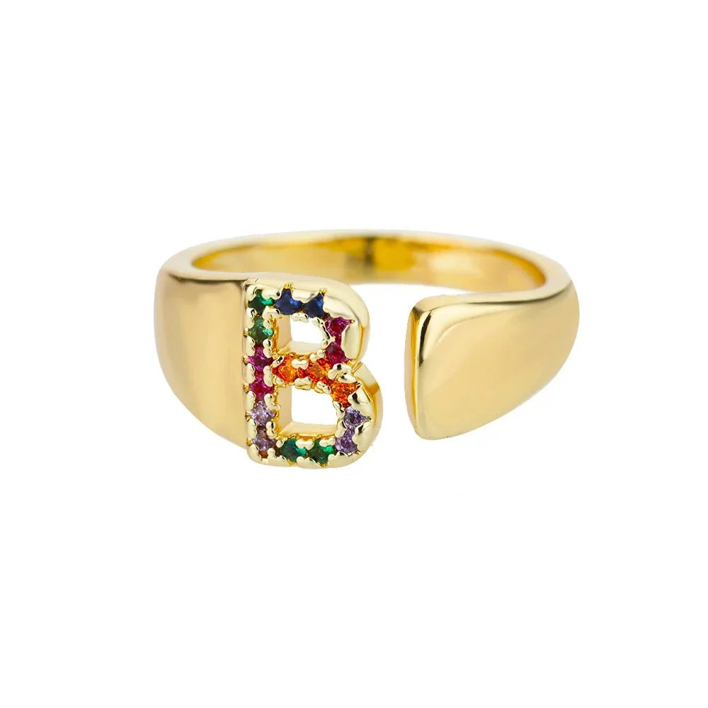 Dazzling Rainbow Custom Letter Initial Rings