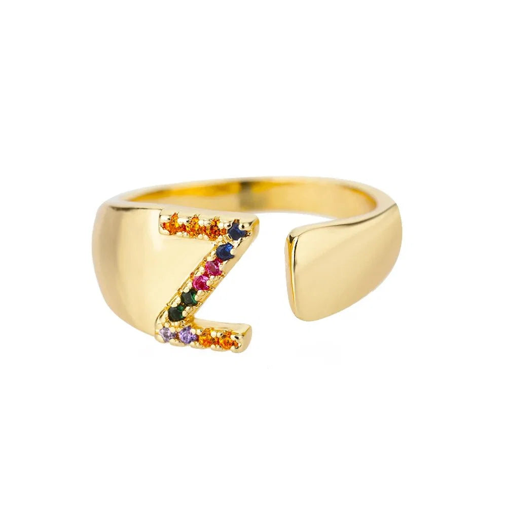 Dazzling Rainbow Custom Letter Initial Rings