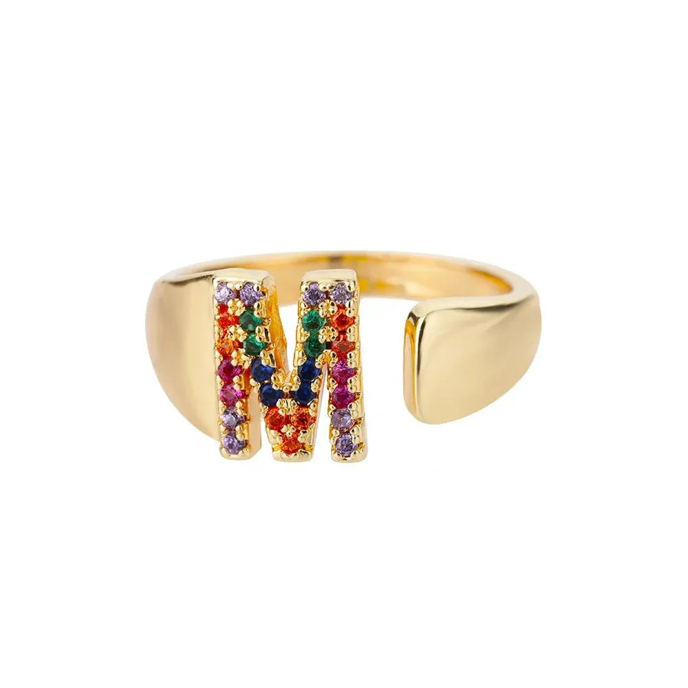 Dazzling Rainbow Custom Letter Initial Rings