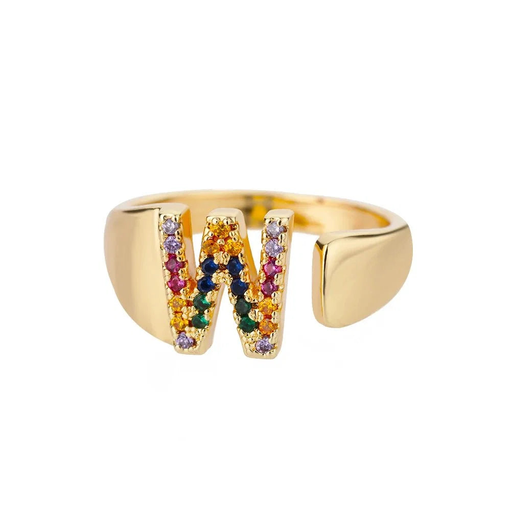 Dazzling Rainbow Custom Letter Initial Rings