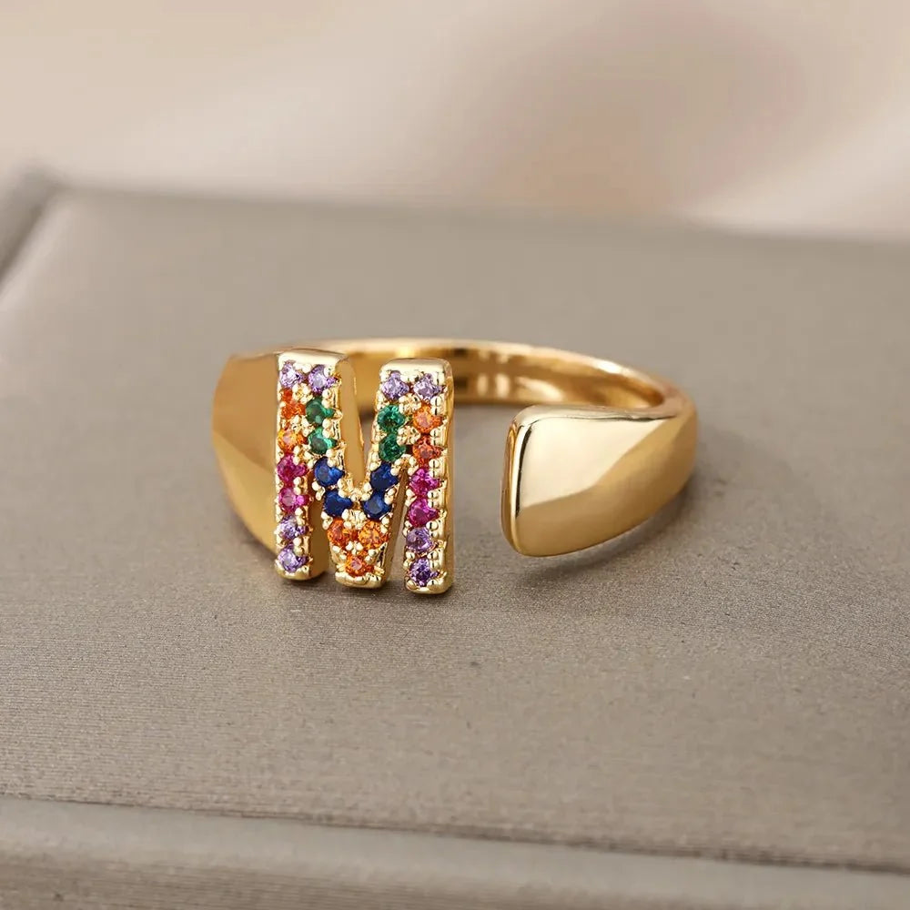 Dazzling Rainbow Custom Letter Initial Rings