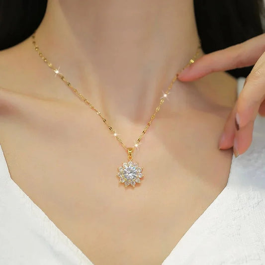 Dazzling Sunflower Floral Necklace and Earrings