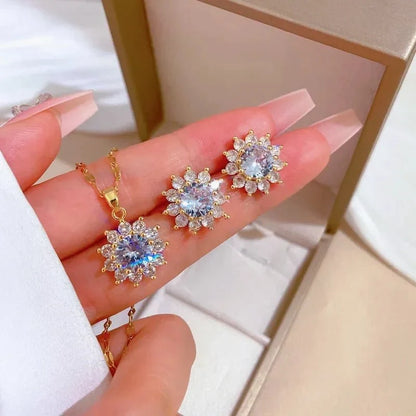 Dazzling Sunflower Floral Necklace and Earrings